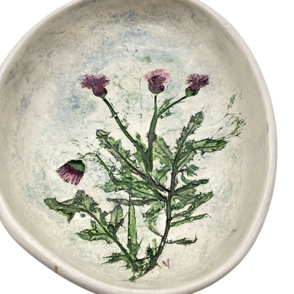 Salt MarshPottery Thistle flower hanging oval dish trinket rings MA - Picture 2 of 9